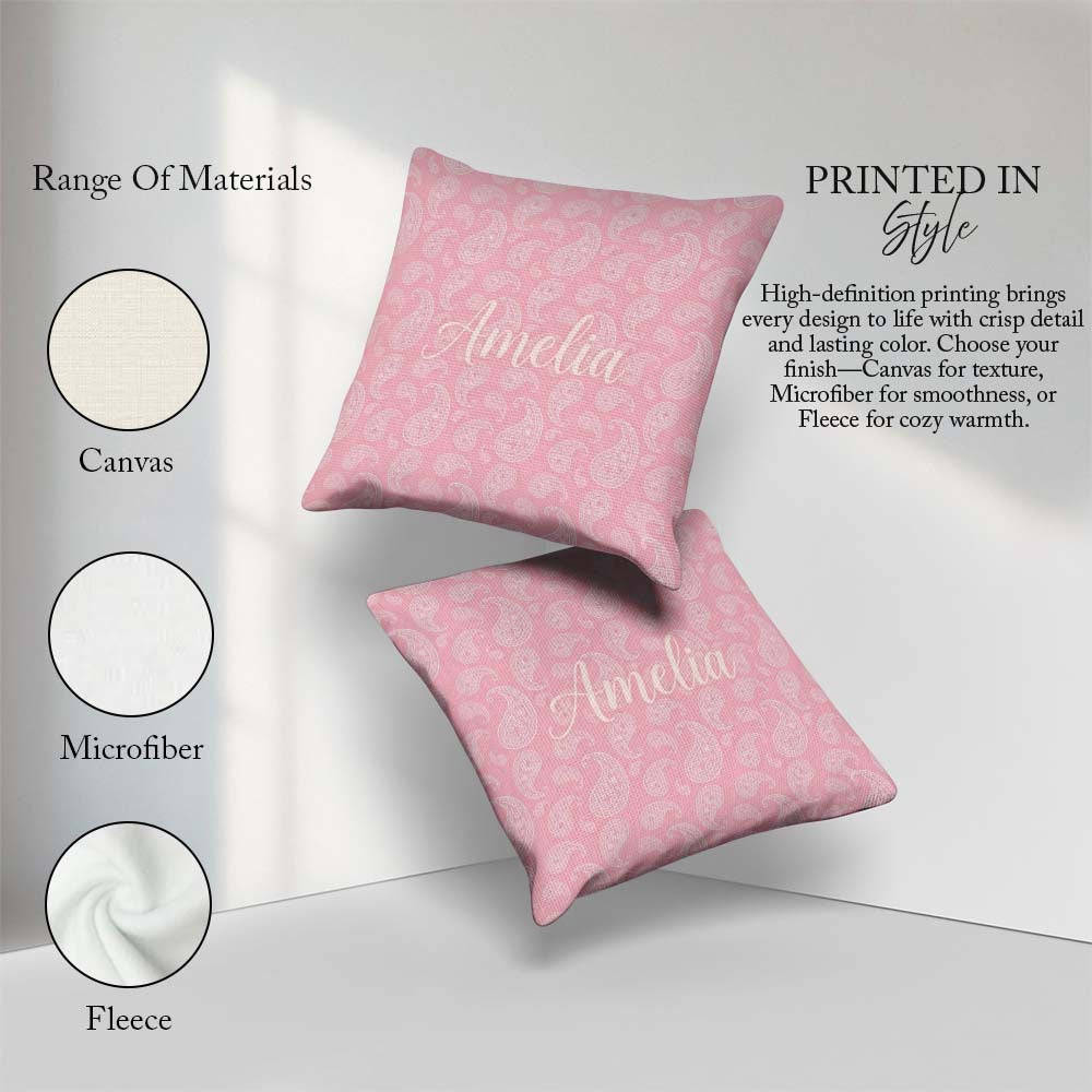 Custom Name Ornate White Motif on Soft Peach Background Seamless Square Filled Cushion Throw Pillow Sofa Bed Home Decor Zip Washable UK Made