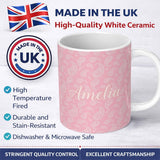 Personalized Custom Name Ornate White Paisley Motif on Soft Peach Pink Background Seamless 11oz Ceramic Coffee Tea Mug White Large Handle
