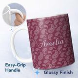 Personalized Custom Name Decorative White Paisley Pattern on Light Blush Gradient Seamless 11oz Ceramic Coffee Tea Mug White Large Handle