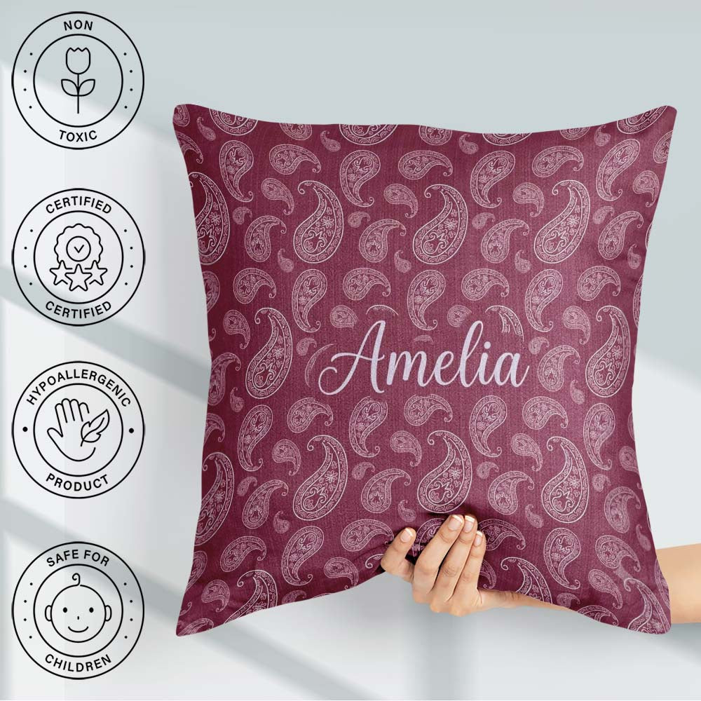 Custom Name Decorative White Paisley on Light Gradient Seamless Square Filled Cushion Throw Pillow Sofa Bed Home Decor Zip Washable UK Made