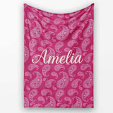 Elegant White Paisley Design on Deep Burgundy Red Background  Personalised Custom Name Super Soft Fleece Blanket Bed Sofa Throw