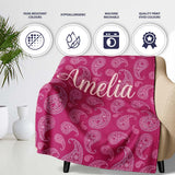 Elegant White Paisley Design on Deep Burgundy Red Background  Personalised Custom Name Super Soft Fleece Blanket Bed Sofa Throw