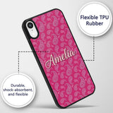 Stylish White Paisley Pattern on Rich Magenta Custom Name Protective Phone Case Mobile Cover Durable Everyday Smartphone Shock Resistant