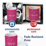 Personalized Custom Name Stylish White Paisley Pattern on Rich Magenta Pink Gradient 11oz Ceramic Coffee Tea Mug White Large Handle
