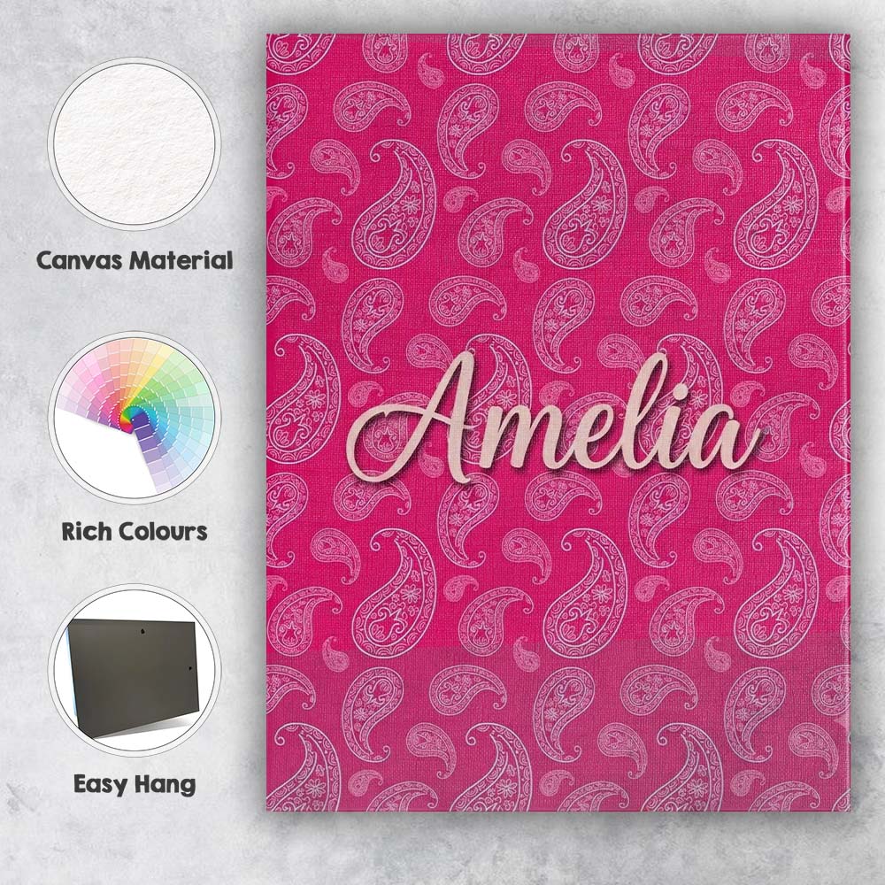 Personalised Name Stylish White Paisley Custom  Modern Room Accent Elegant Feature Canvas Wall Art Print Decor Picture Ready to Hang
