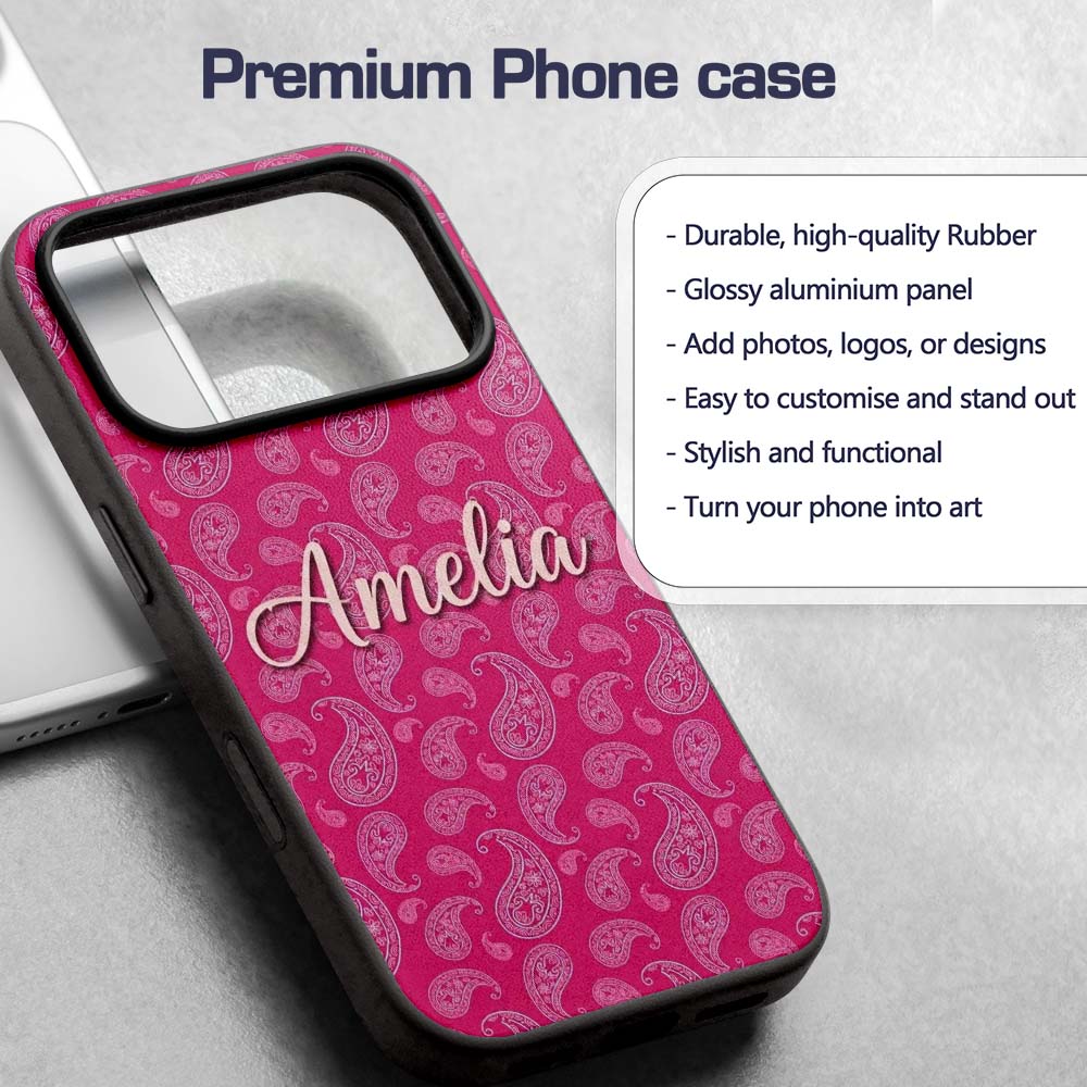 Stylish White Paisley Pattern on Rich Magenta Custom Name Protective Phone Case Mobile Cover Durable Everyday Smartphone Shock Resistant
