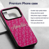 Stylish White Paisley Pattern on Rich Magenta Custom Name Protective Phone Case Mobile Cover Durable Everyday Smartphone Shock Resistant