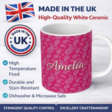 Personalized Custom Name Stylish White Paisley Pattern on Rich Magenta Pink Gradient 11oz Ceramic Coffee Tea Mug White Large Handle