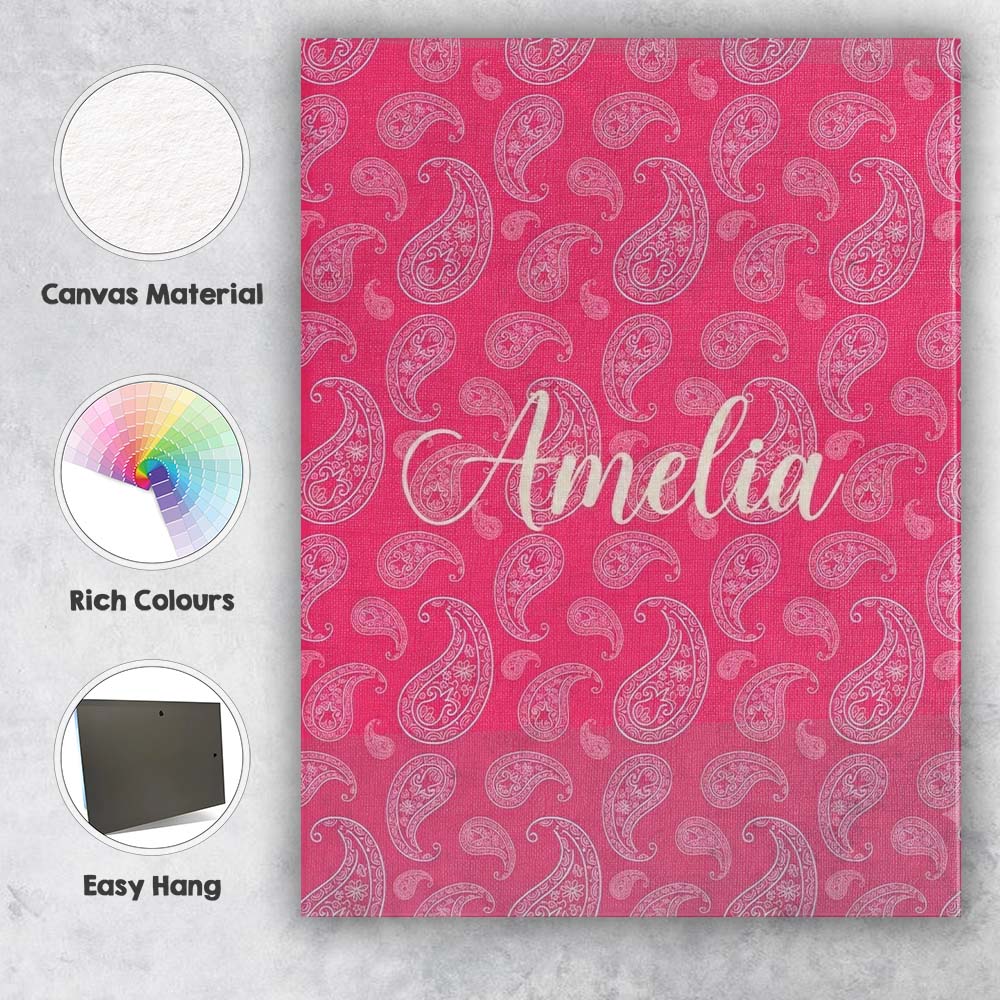Personalised Name Elegant White Paisley Custom  Unique Gift Idea Modern Room Accent Canvas Wall Art Print Decor Picture Ready to Hang