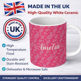 Personalized Custom Name Elegant White Paisley Pattern Pink Backgrounds Name Cute Unique Gift 11oz Ceramic Coffee Tea Mug White Large Handle