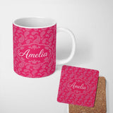Personalized Custom Name Elegant White Paisley Pattern Rose Backgrounds Name Cute Unique Gift 11oz Ceramic Coffee Tea Mug White Large Handle