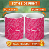 Personalized Custom Name Elegant White Paisley Pattern Rose Backgrounds Name Cute Unique Gift 11oz Ceramic Coffee Tea Mug White Large Handle