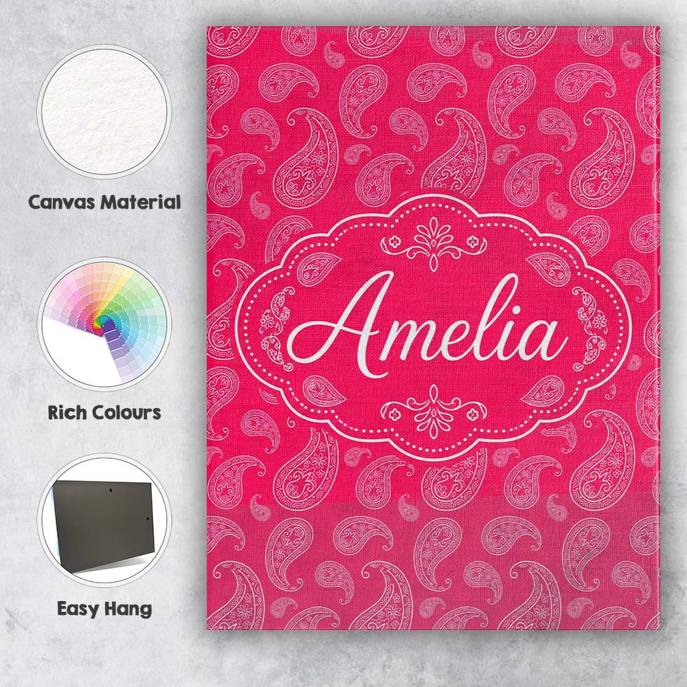 Personalised Name Elegant White Paisley Custom  Unique Gift Idea Modern Room Accent Canvas Wall Art Print Decor Picture Ready to Hang