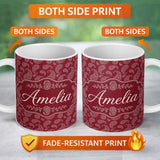 Personalized Custom Name Elegant White Paisley Pattern Ruby Backgrounds Name Cute Unique Gift 11oz Ceramic Coffee Tea Mug White Large Handle