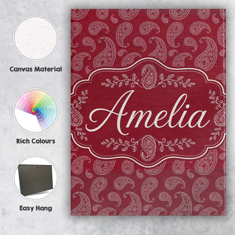 Personalised Name Elegant White Paisley Custom  Unique Gift Idea Modern Room Accent Canvas Wall Art Print Decor Picture Ready to Hang