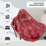 Elegant White Paisley Pattern Wine Backgrounds Name Cute Unique Gift  Personalised Custom Name Super Soft Fleece Blanket Bed Sofa Throw