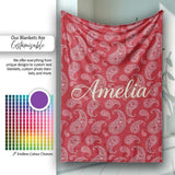 Elegant White Paisley Pattern Wine Backgrounds Name Cute Unique Gift  Personalised Custom Name Super Soft Fleece Blanket Bed Sofa Throw