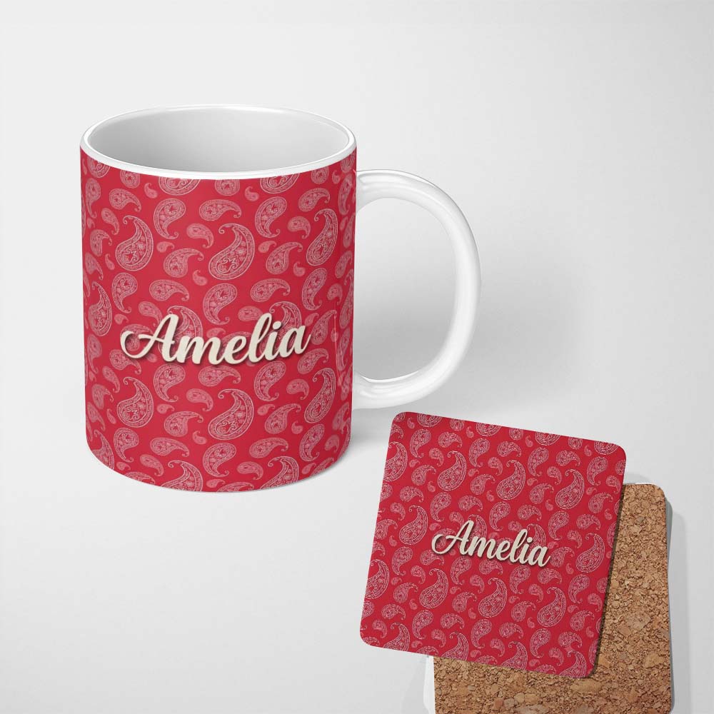 Personalized Custom Name Elegant White Paisley Pattern Deep Backgrounds Name Cute Unique Gift 11oz Ceramic Coffee Tea Mug White Large Handle
