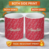 Personalized Custom Name Elegant White Paisley Pattern Deep Backgrounds Name Cute Unique Gift 11oz Ceramic Coffee Tea Mug White Large Handle