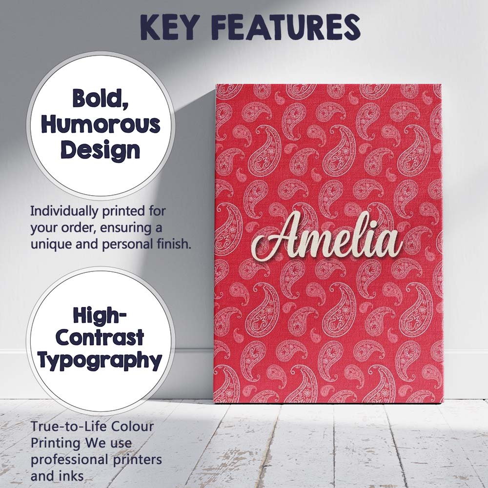 Personalised Name Elegant White Paisley Custom  Unique Gift Idea Modern Room Accent Canvas Wall Art Print Decor Picture Ready to Hang
