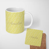 Personalized Custom Name Elegant White Paisley Pattern Gold Backgrounds Name Cute Unique Gift 11oz Ceramic Coffee Tea Mug White Large Handle