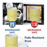 Personalized Custom Name Elegant White Paisley Pattern Gold Backgrounds Name Cute Unique Gift 11oz Ceramic Coffee Tea Mug White Large Handle