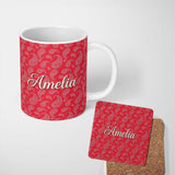 Personalized Custom Name Elegant White Paisley Pattern Coral Backgrounds Name Cute Unique 11oz Ceramic Coffee Tea Mug White Large Handle