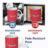 Personalized Custom Name Elegant White Paisley Pattern Coral Backgrounds Name Cute Unique 11oz Ceramic Coffee Tea Mug White Large Handle