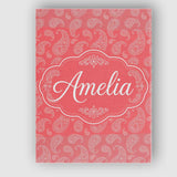 Personalised Name Elegant White Paisley Custom  Unique Gift Idea Modern Room Accent Canvas Wall Art Print Decor Picture Ready to Hang