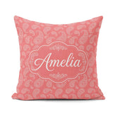 Custom Name Elegant White Paisley Pattern Blush Background Name Square Filled Cushion Throw Pillow Sofa Bed Home Decor Zip Washable UK Made