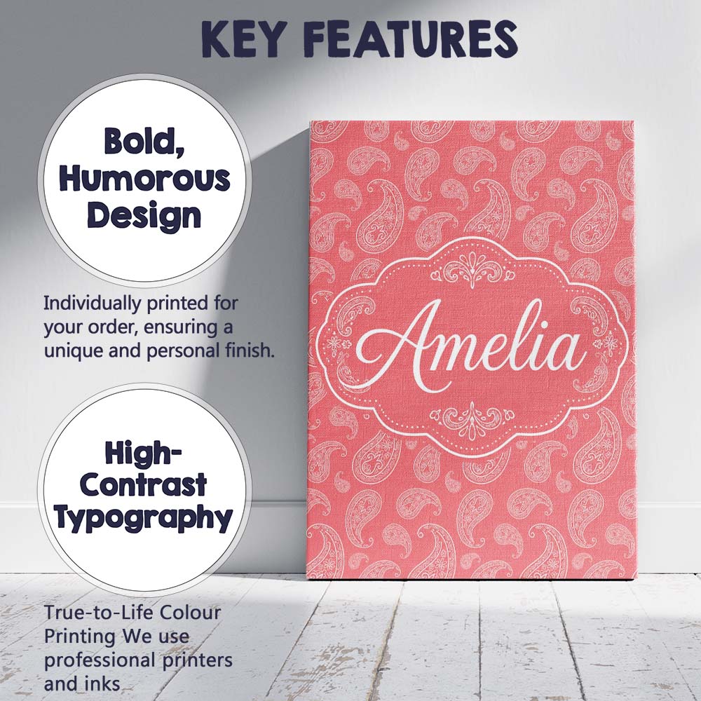 Personalised Name Elegant White Paisley Custom  Unique Gift Idea Modern Room Accent Canvas Wall Art Print Decor Picture Ready to Hang