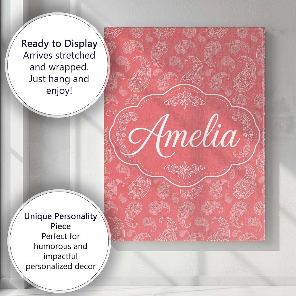 Personalised Name Elegant White Paisley Custom  Unique Gift Idea Modern Room Accent Canvas Wall Art Print Decor Picture Ready to Hang