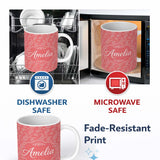 Personalized Custom Name Elegant White Paisley Pattern Blush Background Name Cute Unique Gift 11oz Ceramic Coffee Tea Mug White Large Handle