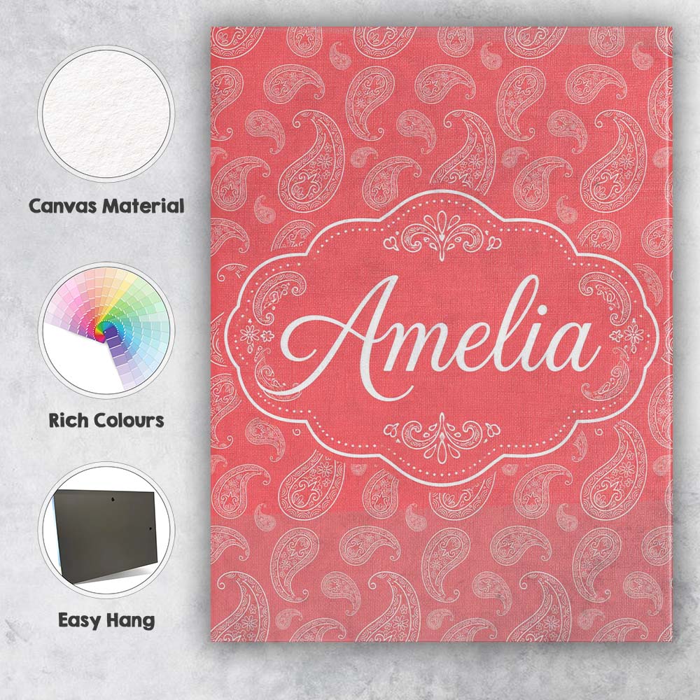 Personalised Name Elegant White Paisley Custom  Unique Gift Idea Modern Room Accent Canvas Wall Art Print Decor Picture Ready to Hang
