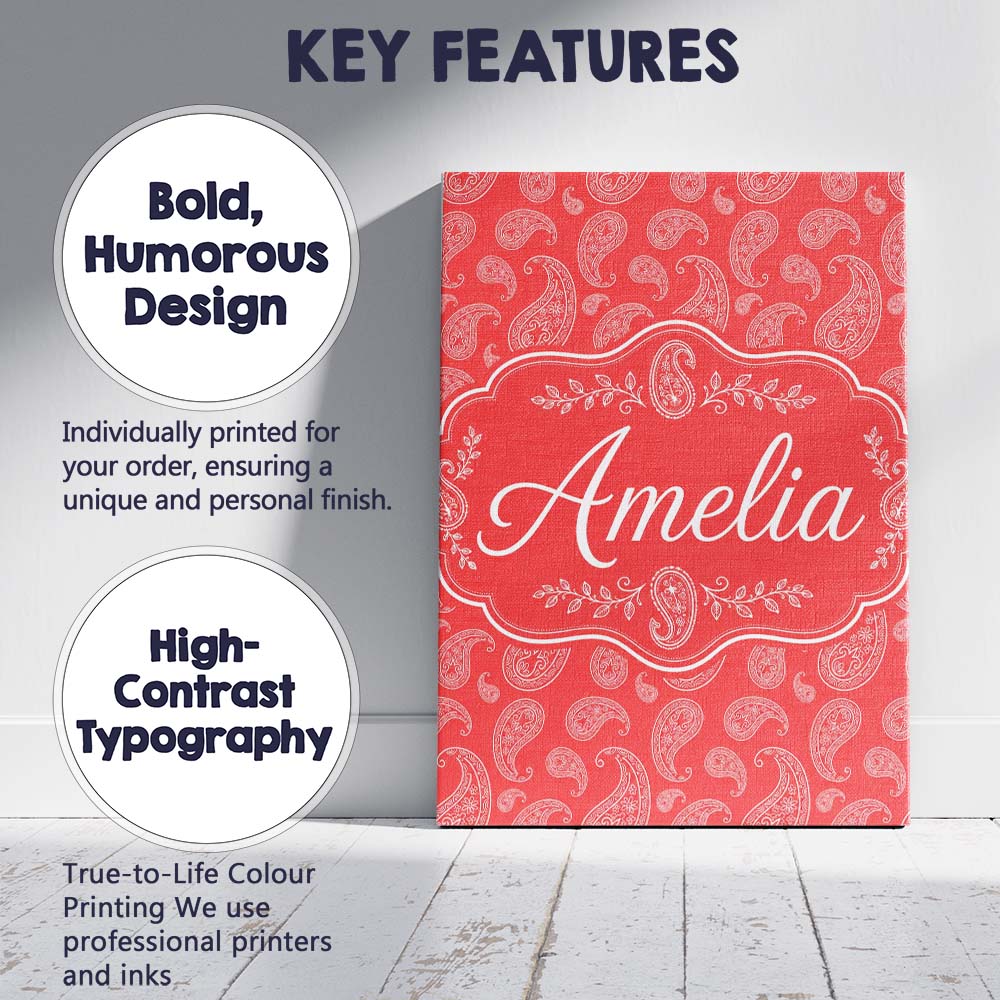 Personalised Name Elegant White Paisley Custom  Unique Gift Idea Modern Room Accent Canvas Wall Art Print Decor Picture Ready to Hang