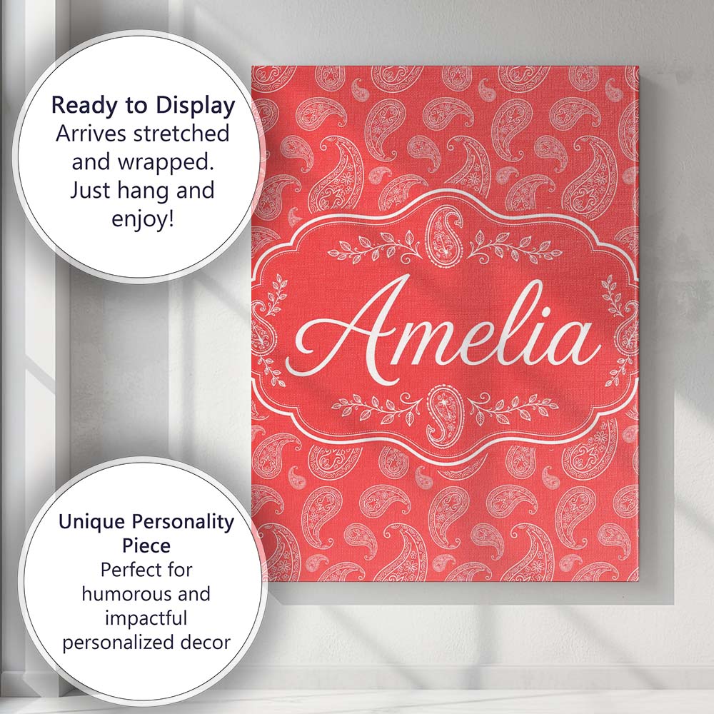Personalised Name Elegant White Paisley Custom  Unique Gift Idea Modern Room Accent Canvas Wall Art Print Decor Picture Ready to Hang