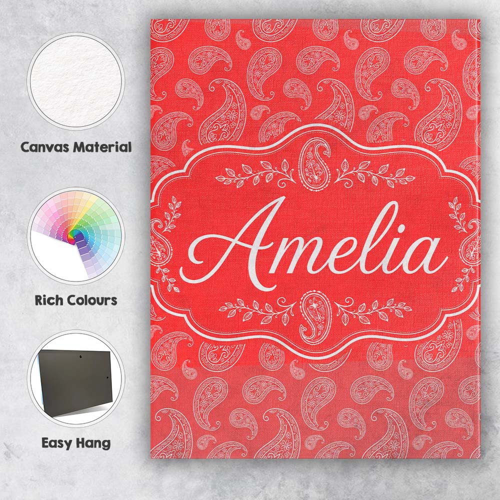 Personalised Name Elegant White Paisley Custom  Unique Gift Idea Modern Room Accent Canvas Wall Art Print Decor Picture Ready to Hang