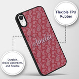 Elegant White Paisley Pattern Red Background Name Custom Name Protective Phone Case Mobile Cover Durable Everyday Smartphone Shock Resistant