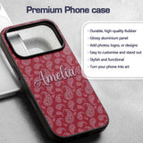 Elegant White Paisley Pattern Red Background Name Custom Name Protective Phone Case Mobile Cover Durable Everyday Smartphone Shock Resistant
