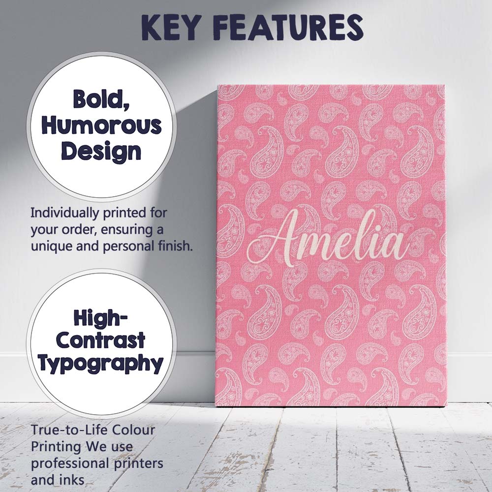 Personalised Name Elegant White Paisley Custom  Unique Gift Idea Modern Room Accent Canvas Wall Art Print Decor Picture Ready to Hang