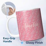 Personalized Custom Name Elegant White Paisley Pattern Soft Pink Gradient Background 11oz Ceramic Coffee Tea Mug White Large Handle