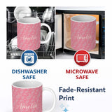 Personalized Custom Name Elegant White Paisley Pattern Soft Pink Gradient Background 11oz Ceramic Coffee Tea Mug White Large Handle