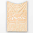 Elegant White Paisley Pattern Beige Gold Gradient Background  Personalised Custom Name Super Soft Fleece Blanket Bed Sofa Throw