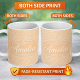 Personalized Custom Name Elegant White Paisley Pattern Beige Gold Gradient Background 11oz Ceramic Coffee Tea Mug White Large Handle