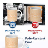 Personalized Custom Name Elegant White Paisley Pattern Beige Gold Gradient Background 11oz Ceramic Coffee Tea Mug White Large Handle