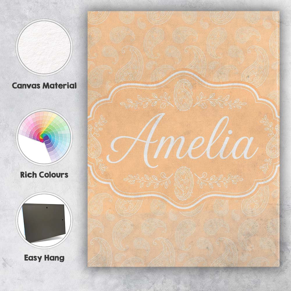 Personalised Name Elegant White Paisley Custom  Unique Gift Idea Modern Room Accent Canvas Wall Art Print Decor Picture Ready to Hang