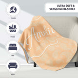 Elegant White Paisley Pattern Beige Gold Gradient Background  Personalised Custom Name Super Soft Fleece Blanket Bed Sofa Throw