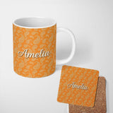 Personalized Custom Name Elegant White Paisley Pattern Deep Orange Gradient Background 11oz Ceramic Coffee Tea Mug White Large Handle