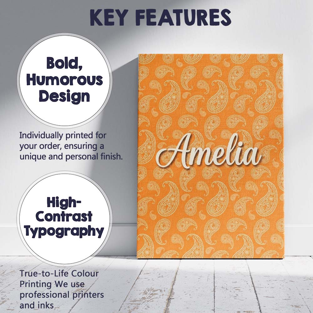 Personalised Name Elegant White Paisley Custom  Unique Gift Idea Modern Room Accent Canvas Wall Art Print Decor Picture Ready to Hang