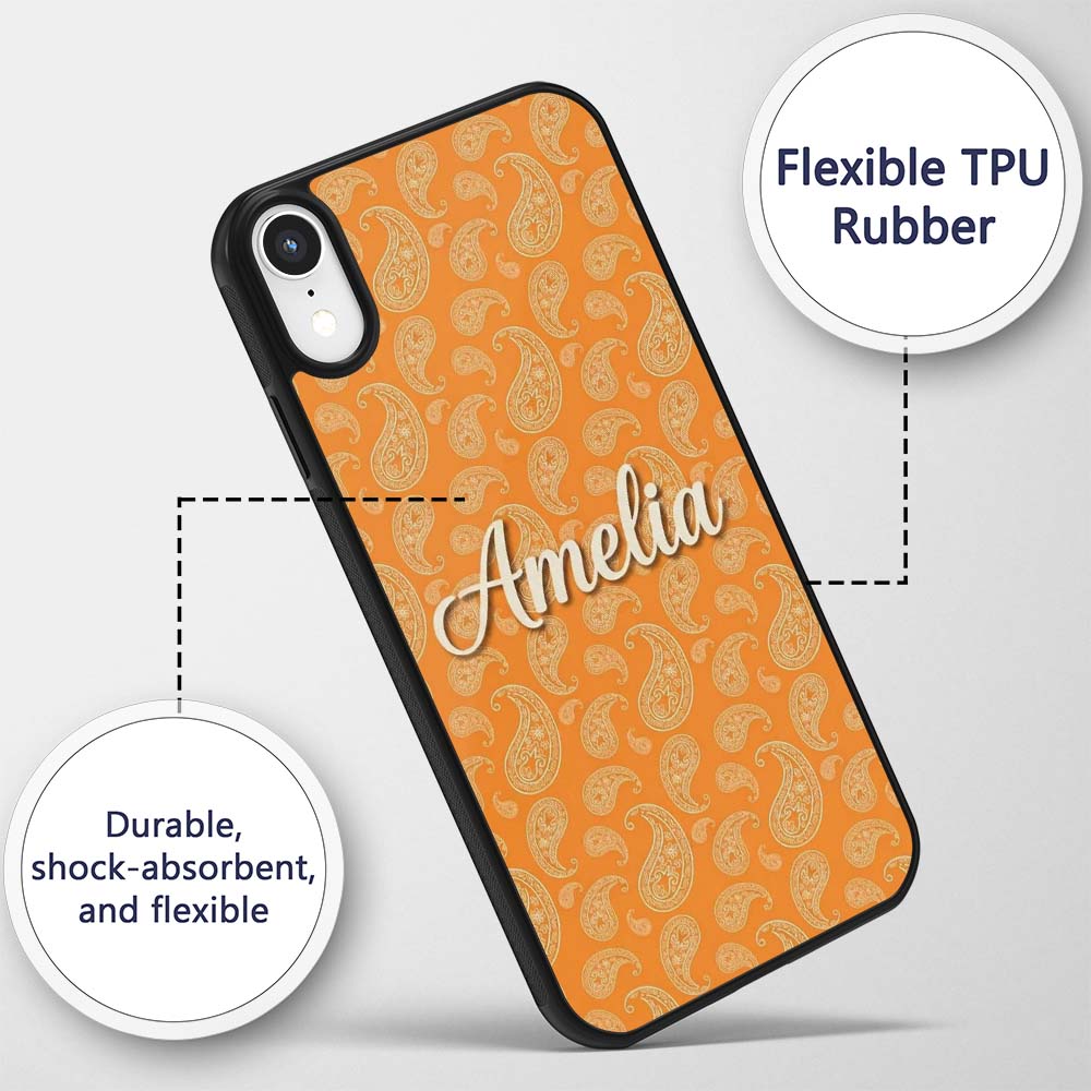 Elegant White Paisley Pattern Deep Printed Design Custom Name Protective Phone Case Mobile Cover Durable Everyday Smartphone Shock Resistant